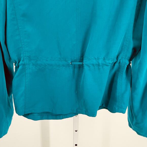 WHBM Aqua Blue Button Up Lightweight Drawstring Waist Bold Vivid Shirt Jacket 8 - Picture 8 of 12